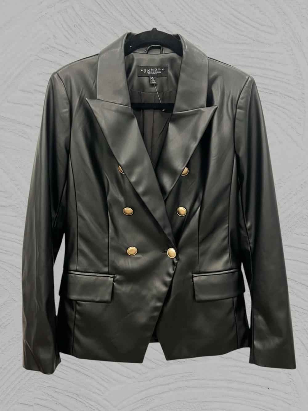 Laundry by Shelli Segal Black Faux-Leather Double-Breasted Blazer